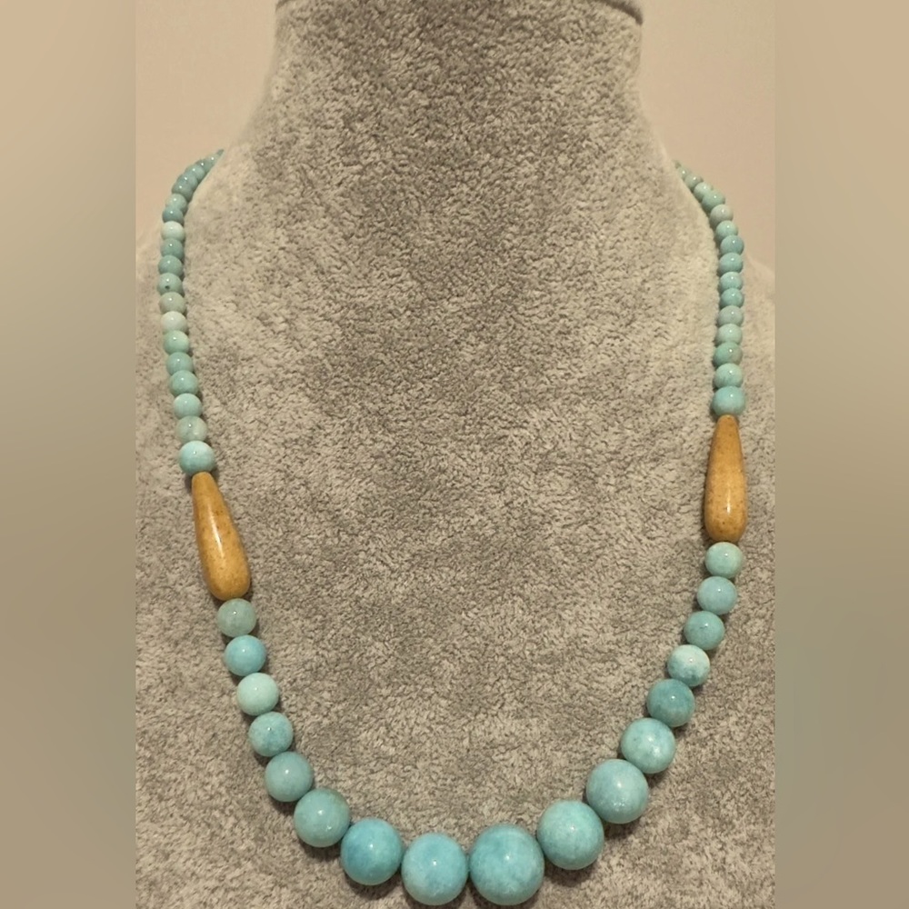 HSN Jay King Sterling Silver Amazonite & Butterscotch Amber Bead Necklace 18"